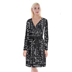 Circle Plaid Black White Long Sleeve Velvet Front Wrap Dress