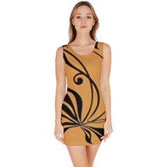 Black Brown Floral Symbol Sleeveless Bodycon Dress by Mariart