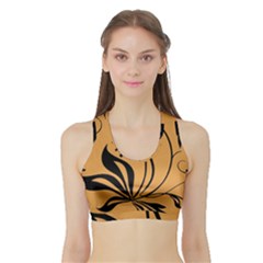 Black Brown Floral Symbol Sports Bra With Border by Mariart