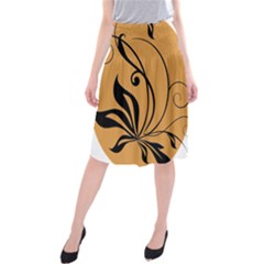 Black Brown Floral Symbol Midi Beach Skirt by Mariart