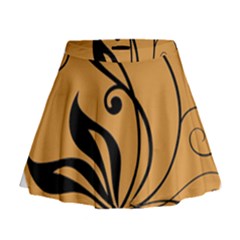 Black Brown Floral Symbol Mini Flare Skirt by Mariart