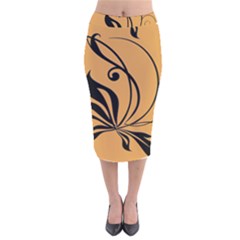 Black Brown Floral Symbol Velvet Midi Pencil Skirt by Mariart