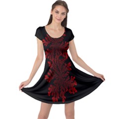 Dendron Diffusion Aggregation Flower Floral Leaf Red Black Cap Sleeve Dresses by Mariart