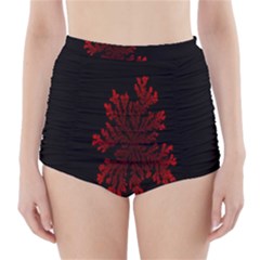 Dendron Diffusion Aggregation Flower Floral Leaf Red Black High-waisted Bikini Bottoms by Mariart