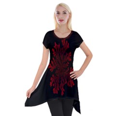 Dendron Diffusion Aggregation Flower Floral Leaf Red Black Short Sleeve Side Drop Tunic by Mariart