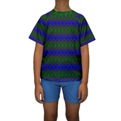 Diamond Alt Blue Green Woven Fabric Kids  Short Sleeve Swimwear by Mariart