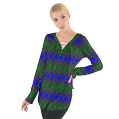 Diamond Alt Blue Green Woven Fabric Women s Tie Up Tee by Mariart