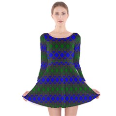 Diamond Alt Blue Green Woven Fabric Long Sleeve Velvet Skater Dress by Mariart