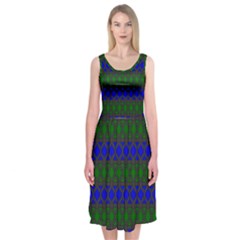 Diamond Alt Blue Green Woven Fabric Midi Sleeveless Dress by Mariart