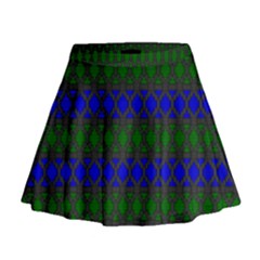 Diamond Alt Blue Green Woven Fabric Mini Flare Skirt