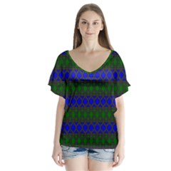 Diamond Alt Blue Green Woven Fabric Flutter Sleeve Top by Mariart