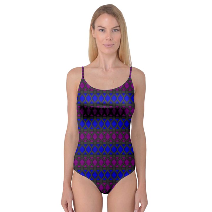 Diamond Alt Blue Purple Woven Fabric Camisole Leotard 