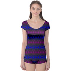 Diamond Alt Blue Purple Woven Fabric Boyleg Leotard  by Mariart