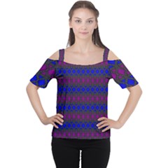 Diamond Alt Blue Purple Woven Fabric Women s Cutout Shoulder Tee