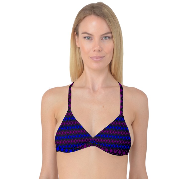 Diamond Alt Blue Purple Woven Fabric Reversible Tri Bikini Top