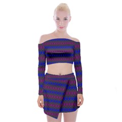 Diamond Alt Blue Purple Woven Fabric Off Shoulder Top With Skirt Set by Mariart