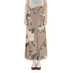 Floral Flower Rose Leaf Grey Maxi Skirts by Mariart