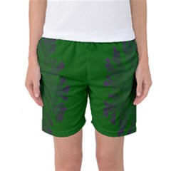 Dendron Diffusion Aggregation Flower Floral Leaf Green Purple Women s Basketball Shorts by Mariart