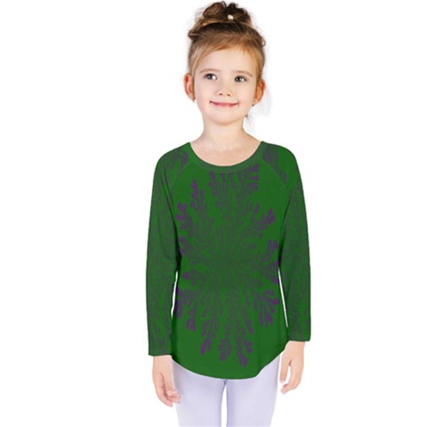 Dendron Diffusion Aggregation Flower Floral Leaf Green Purple Kids  Long Sleeve Tee by Mariart