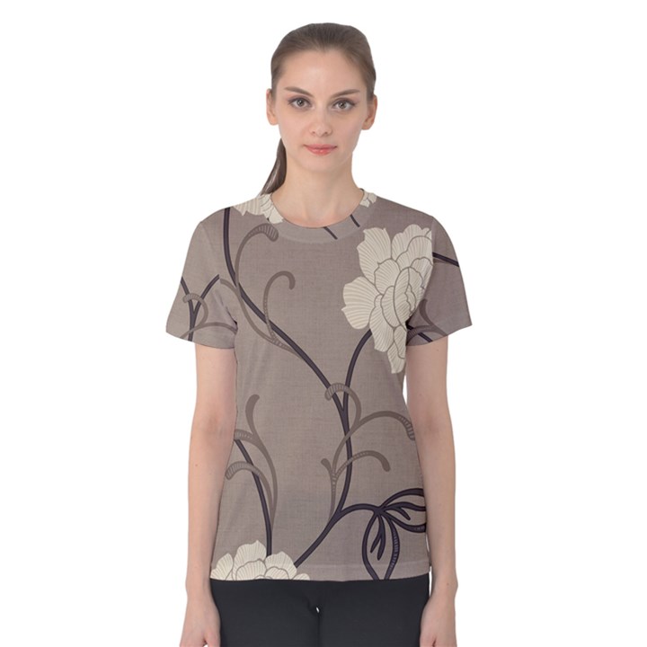 Flower Floral Black Grey Rose Women s Cotton Tee