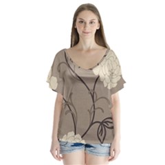 Flower Floral Black Grey Rose Flutter Sleeve Top by Mariart