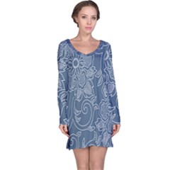 Flower Floral Blue Rose Star Long Sleeve Nightdress by Mariart