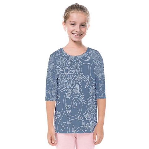 Flower Floral Blue Rose Star Kids  Quarter Sleeve Raglan Tee by Mariart