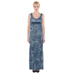 Flower Floral Blue Rose Star Maxi Thigh Split Dress by Mariart