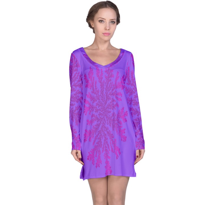 Dendron Diffusion Aggregation Flower Floral Leaf Red Purple Long Sleeve Nightdress