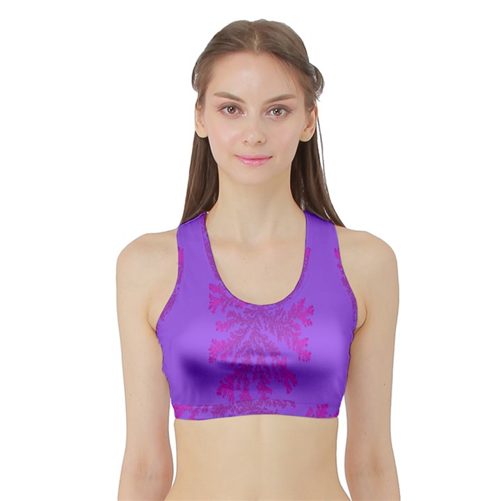 Dendron Diffusion Aggregation Flower Floral Leaf Red Purple Sports Bra with Border