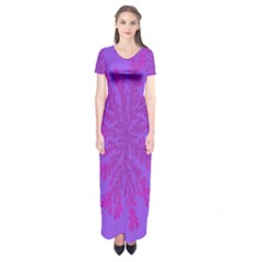 Dendron Diffusion Aggregation Flower Floral Leaf Red Purple Short Sleeve Maxi Dress by Mariart