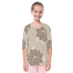 Flower Floral Grey Rose Leaf Kids  Quarter Sleeve Raglan Tee