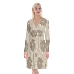 Flower Floral Grey Rose Leaf Long Sleeve Velvet Front Wrap Dress