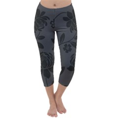 Flower Floral Rose Black Capri Winter Leggings 