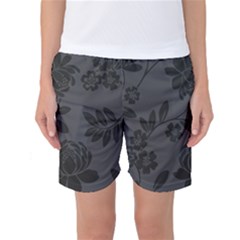 Flower Floral Rose Black Women s Basketball Shorts by Mariart