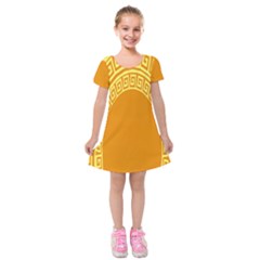 Greek Ornament Shapes Large Yellow Orange Kids  Short Sleeve Velvet Dress by Mariart