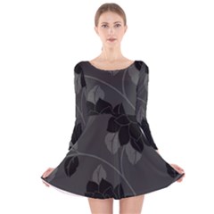 Flower Floral Rose Black Lola Flock Long Sleeve Velvet Skater Dress by Mariart