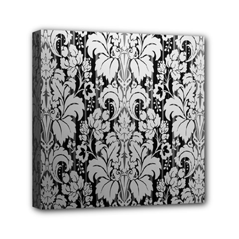 Flower Floral Grey Black Leaf Mini Canvas 6  X 6  by Mariart