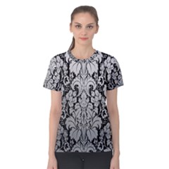 Flower Floral Grey Black Leaf Women s Cotton Tee