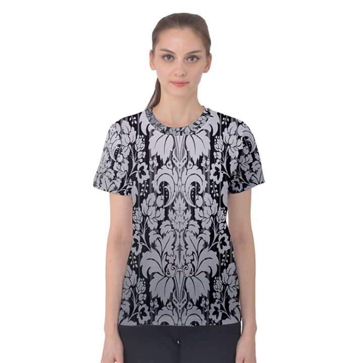 Flower Floral Grey Black Leaf Women s Cotton Tee