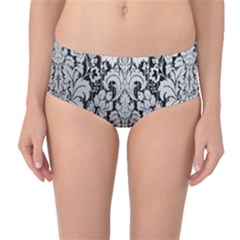 Flower Floral Grey Black Leaf Mid-waist Bikini Bottoms by Mariart