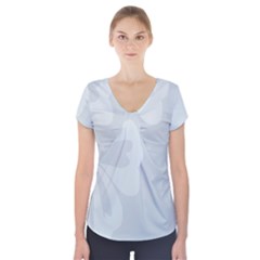 Hibiscus Sakura Glacier Gray Short Sleeve Front Detail Top by Mariart