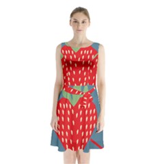 Fruit Red Strawberry Sleeveless Chiffon Waist Tie Dress by Mariart