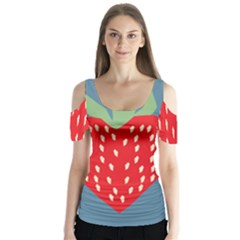 Fruit Red Strawberry Butterfly Sleeve Cutout Tee 