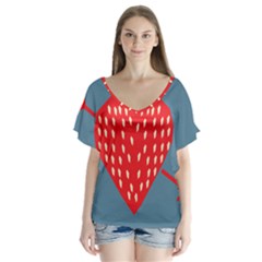 Fruit Red Strawberry Flutter Sleeve Top by Mariart