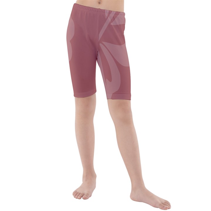 Hibiscus Sakura Red Kids  Mid Length Swim Shorts