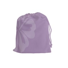 Hibiscus Sakura Lavender Herb Purple Drawstring Pouches (large)  by Mariart