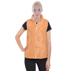 Hibiscus Sakura Tangerine Orange Women s Button Up Puffer Vest