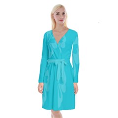 Hibiscus Sakura Scuba Blue Long Sleeve Velvet Front Wrap Dress by Mariart