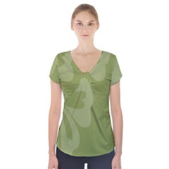 Hibiscus Sakura Woodbine Green Short Sleeve Front Detail Top by Mariart